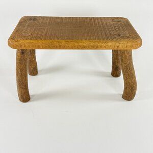 Rustic Handcrafted Wooden Stool W/ Natural Wood Grain & Unique Curved Legs 13x7.